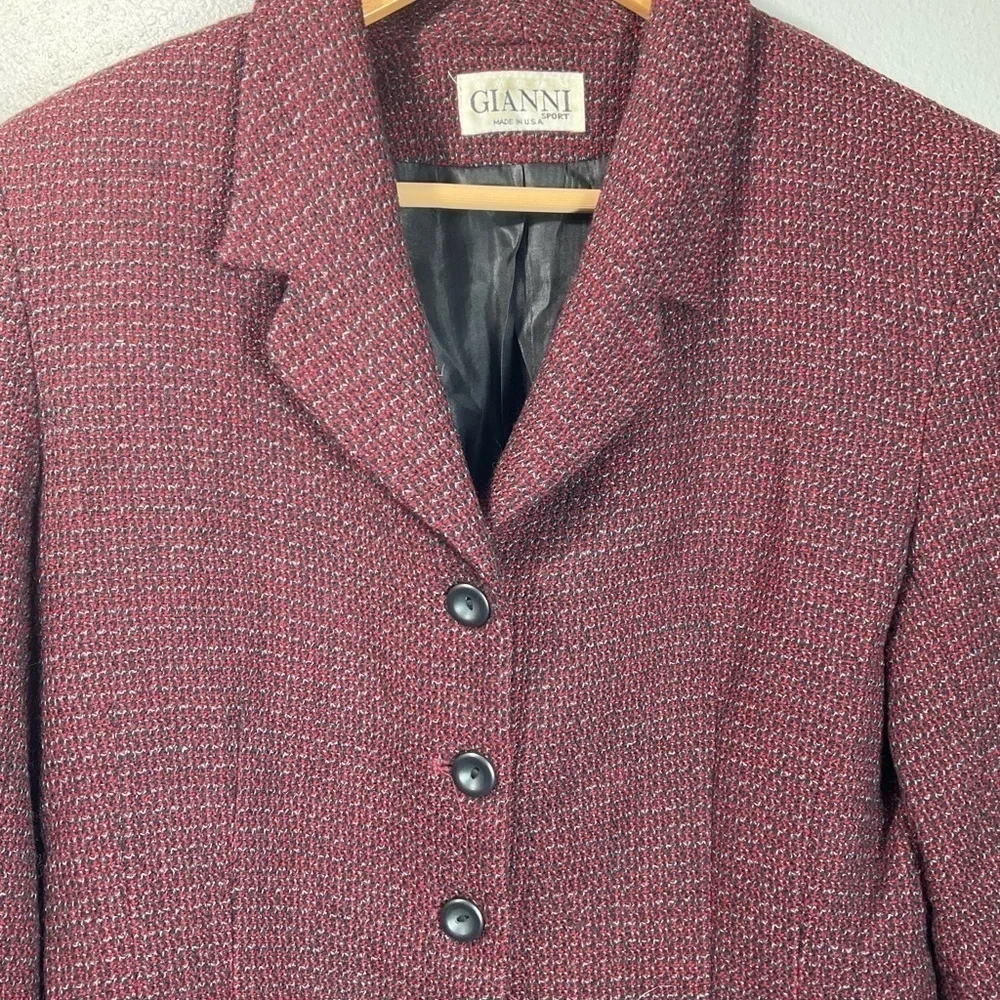Vintage Gianni Sport Wool Blend Tweed Jacket size 12 Blazer Long Sleeve - Picture 3 of 8